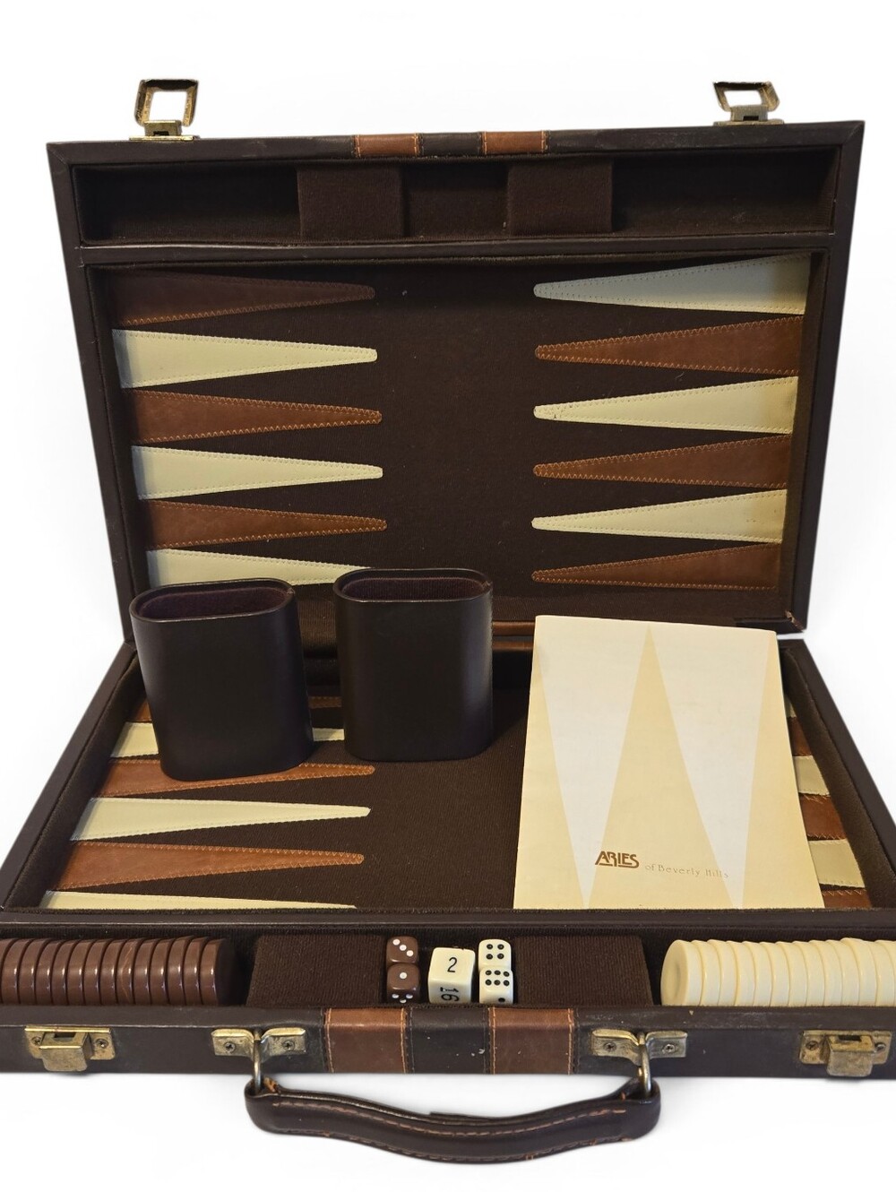 Backgammon 15x10 Faux Leather Case, 1 1/8" Checkers **COMPLETE**